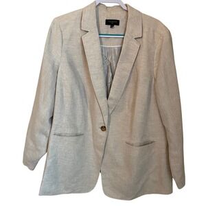 Talbots Size 18W Tan Linen Blazer Single Button Front Pockets Office Casual Work
